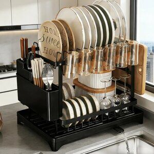 Dish drainer drying rack with drip tray